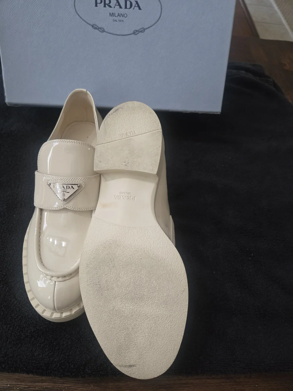 Prada Women's Cream Patent Leather Loafers Size 11/42 EUC - WORN ONCE